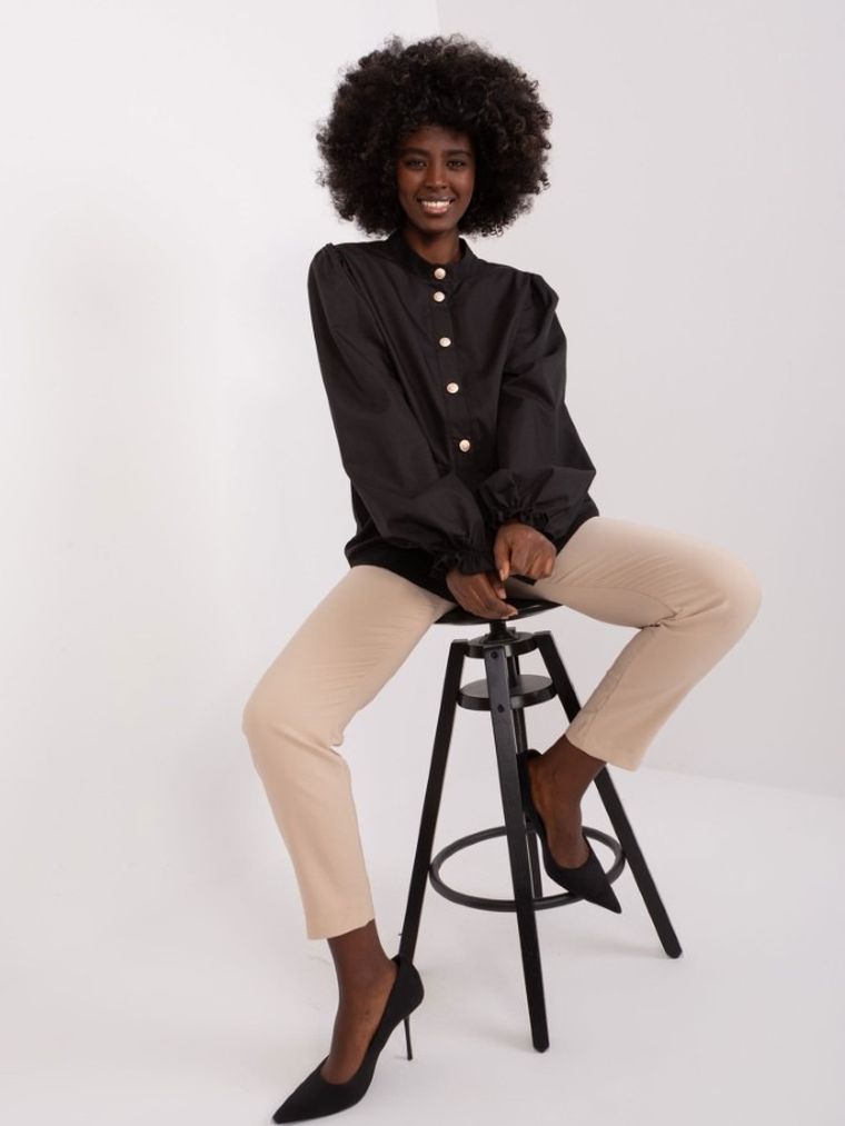 Koszula damska z długim rękawem, czarna, Lakerta