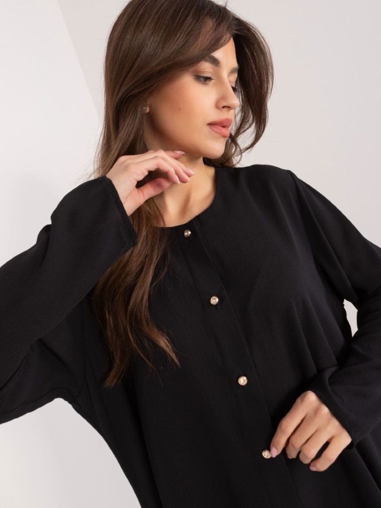 Koszula damska z długim rękawem, czarna, Lakerta