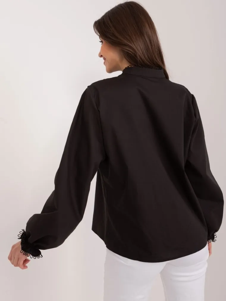 Koszula damska z długim rękawem, czarna, Lakerta