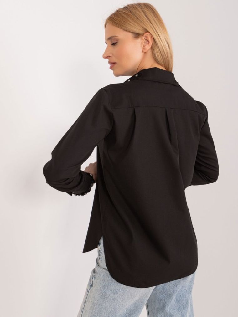 Koszula damska z długim rękawem, czarna, Lakerta