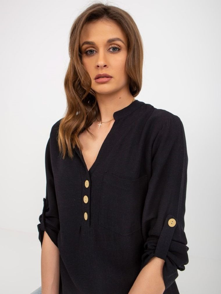 Koszula damska z długim rękawem, czarna, Rue Paris