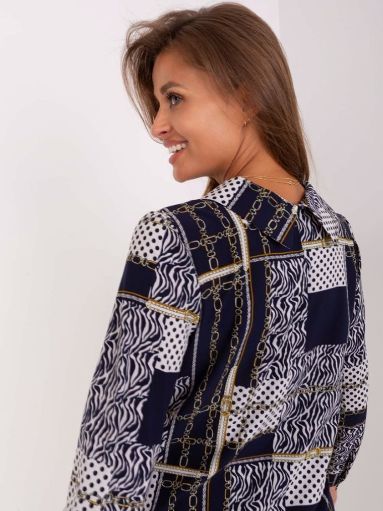 Koszula damska z długim rękawem, granatowa, Lakerta