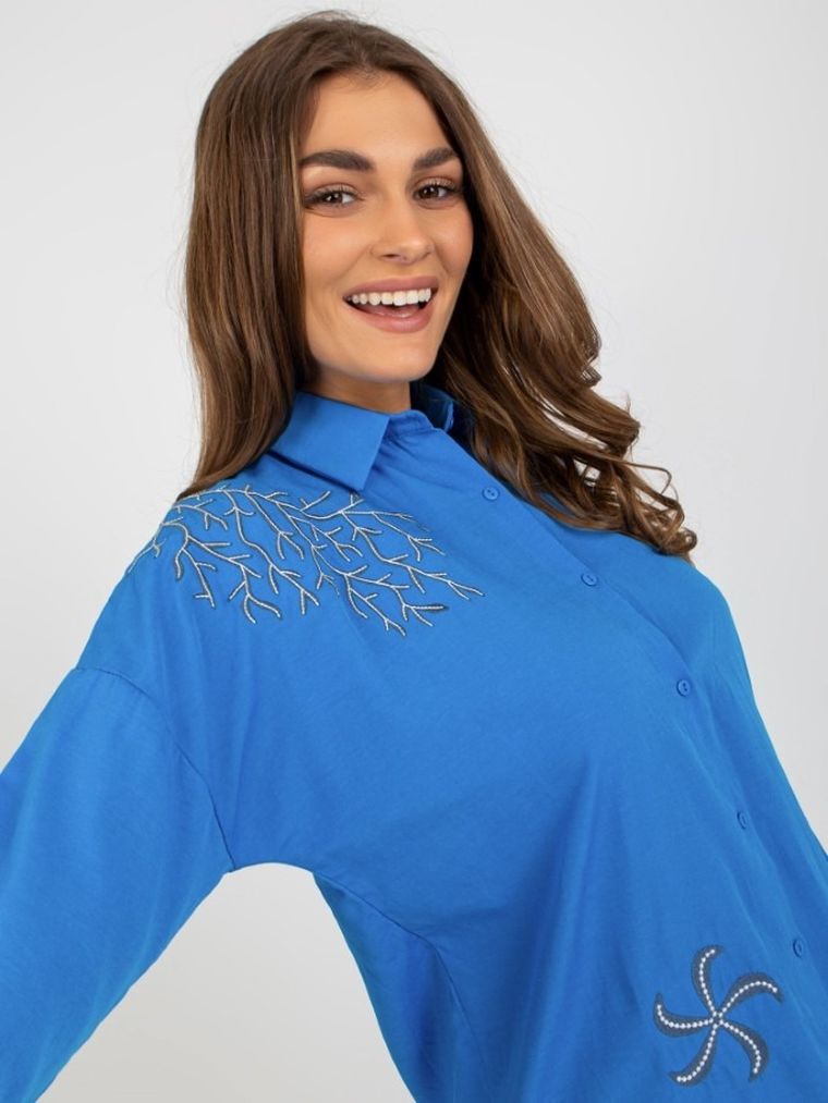 Koszula damska z długim rękawem, niebieska, Factory Price