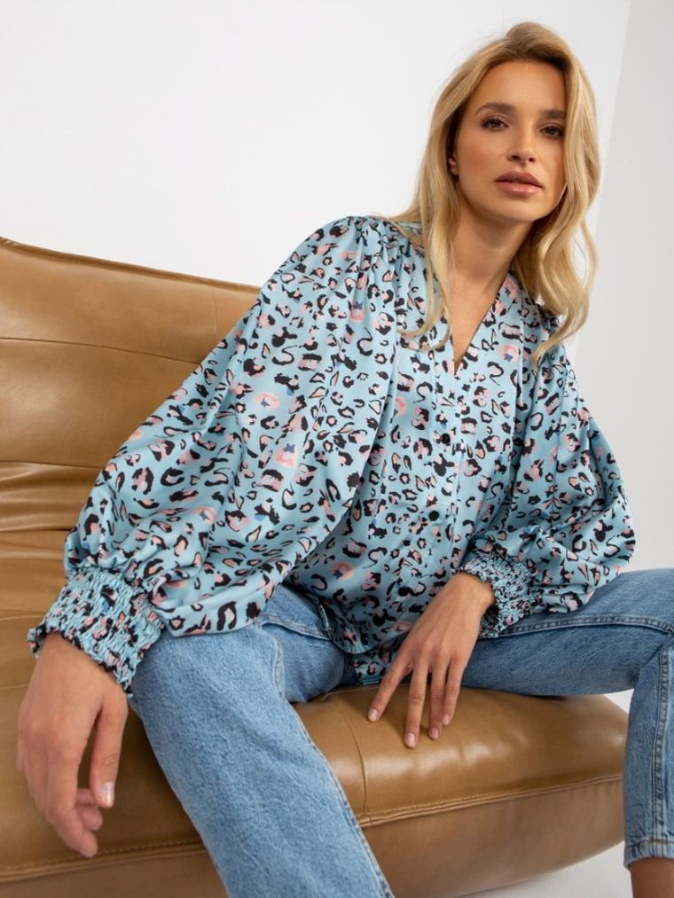 Koszula damska z długim rękawem, niebieska, Lakerta