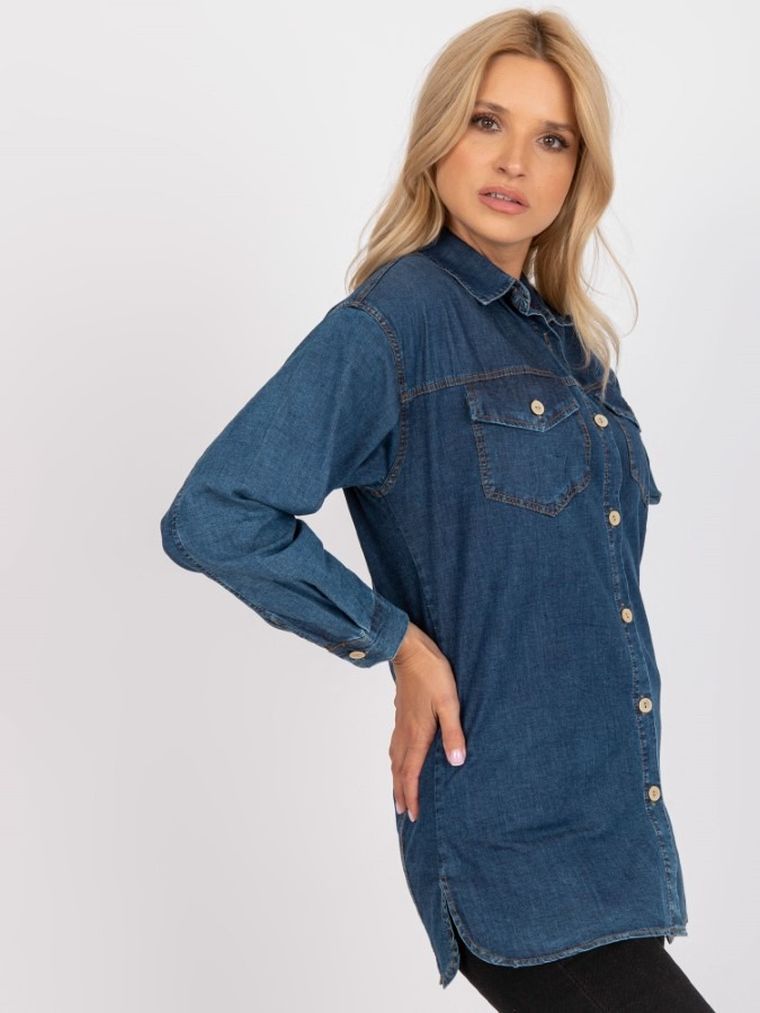 Koszula damska z długim rękawem, niebieska, Rue Paris