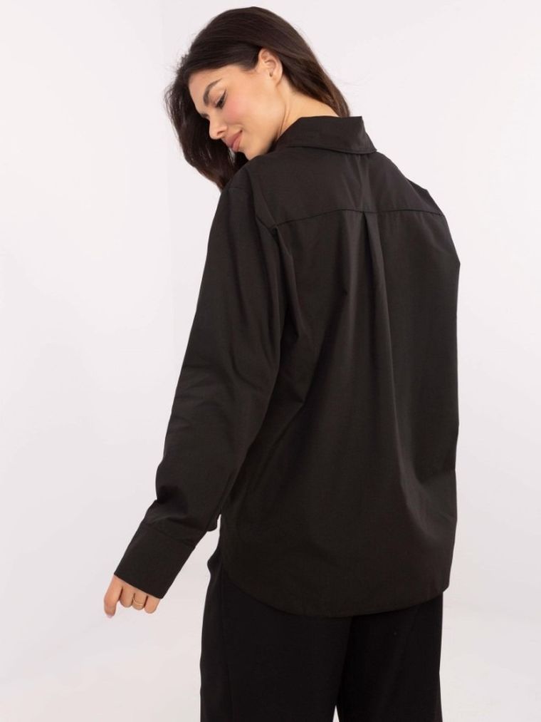 Koszula damska z długim rękawem, oversize, czarna, Lakerta