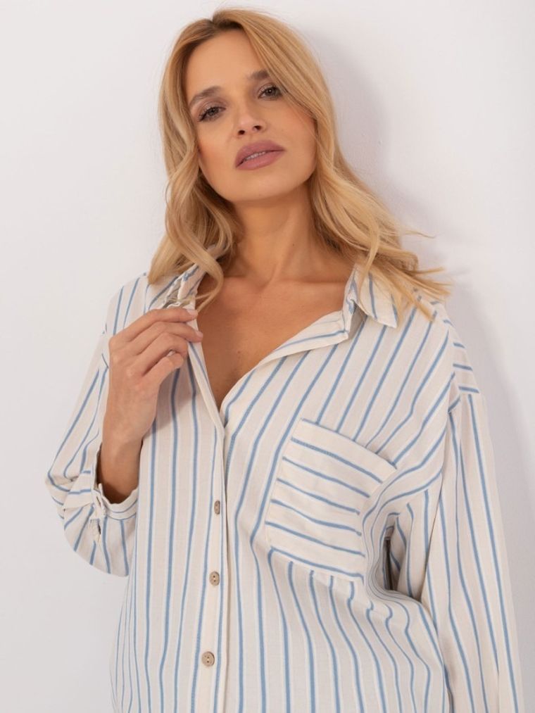 Koszula damska z długim rękawem, oversize, ecru, By Pommes Life