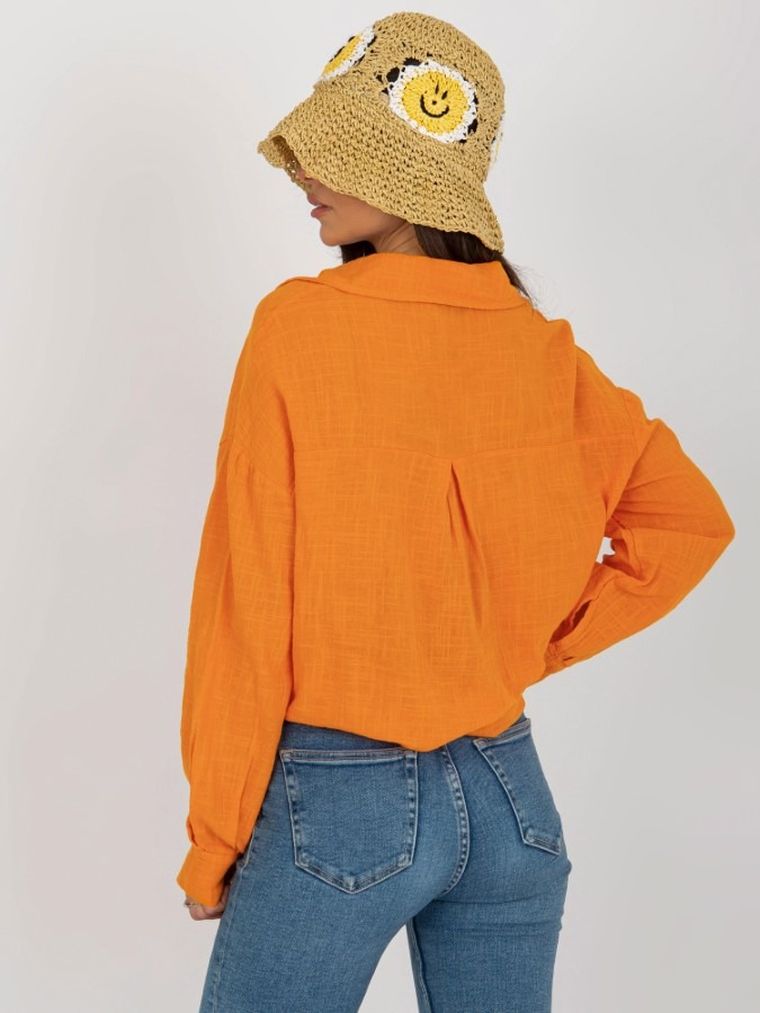 Koszula damska z długim rękawem, oversize, pomarańczowa, Och Bella