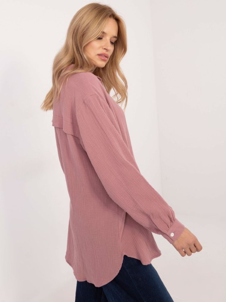 Koszula damska z długim rękawem, oversize, różowa, Sublevel