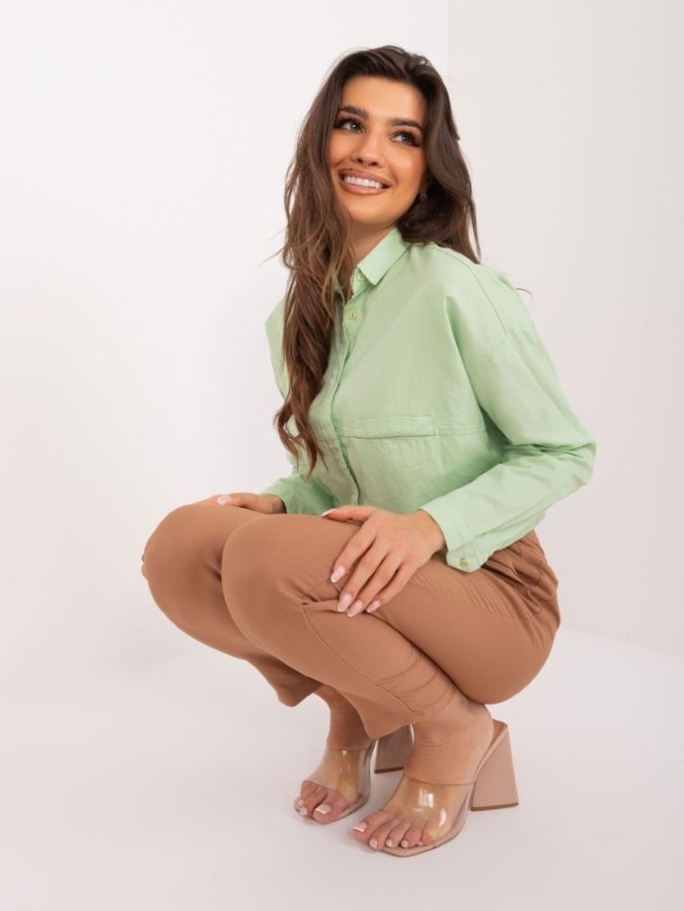 Koszula damska z długim rękawem, oversize, zielona, By Pommes Life