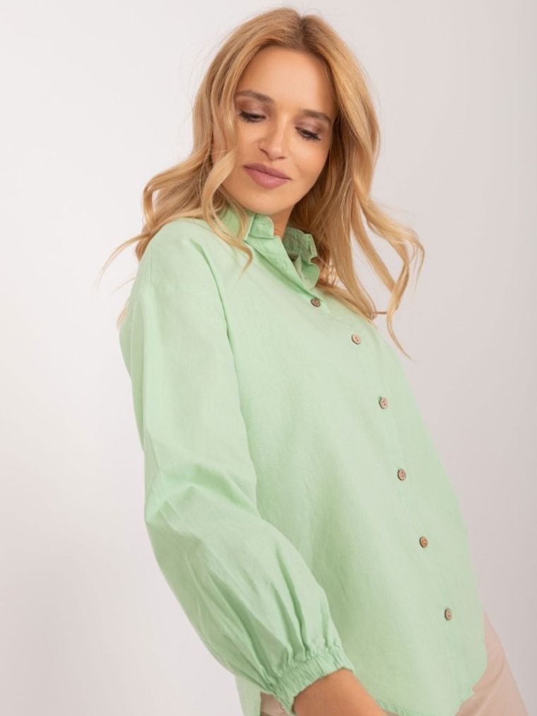Koszula damska z długim rękawem, oversize, zielona, By Pommes Life