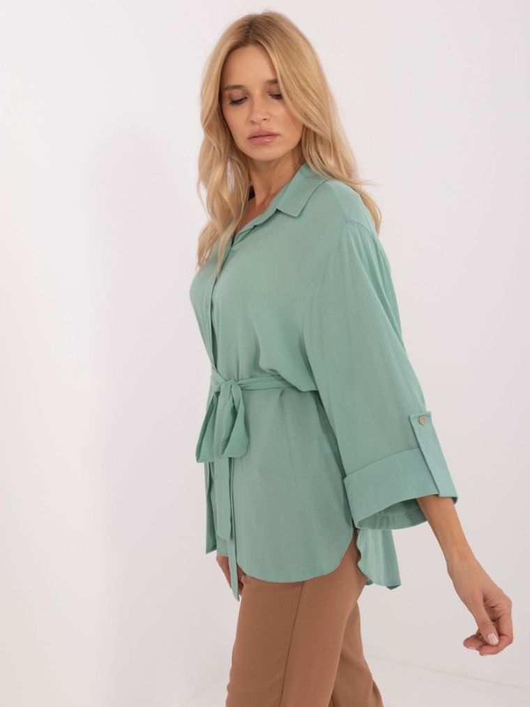 Koszula damska z długim rękawem, oversize, zielona, Lakerta