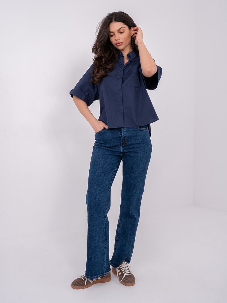 Koszula damska z krótkim rękawem, oversize, granatowa, Sublevel
