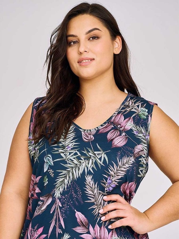 Koszula nocna damska bez rękawów, plus size, granatowa, Taro