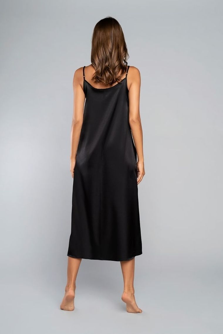 Koszula nocna damska na ramiączka, czarna, Dotyk, Italian Fashion