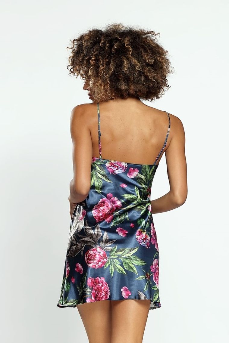 Koszula nocna damska na ramiączka, granatowa, Dkaren