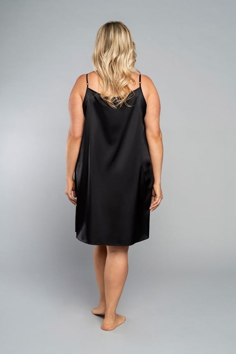 Koszula nocna damska na ramiączka, plus size, czarna, Dotyk, Italian Fashion