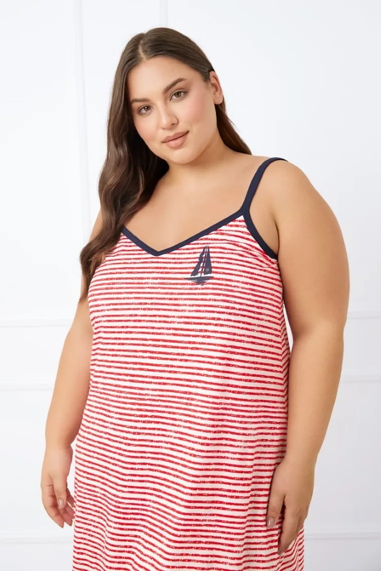 Koszula nocna damska na ramiączka, plus size, czerwona, Italian Fashion