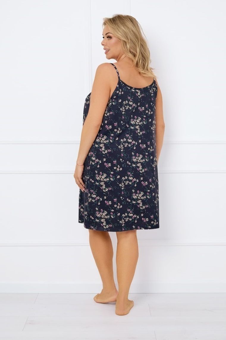Koszula nocna damska na ramiączka, plus size, granatowa, Almi, Italian Fashion