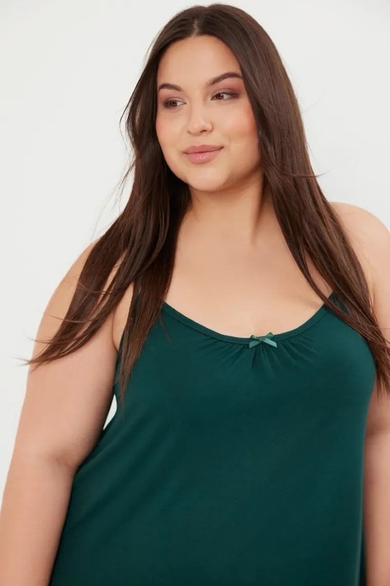 Koszula nocna damska na ramiączka, plus size, zielona, Styl, Italian Fashion