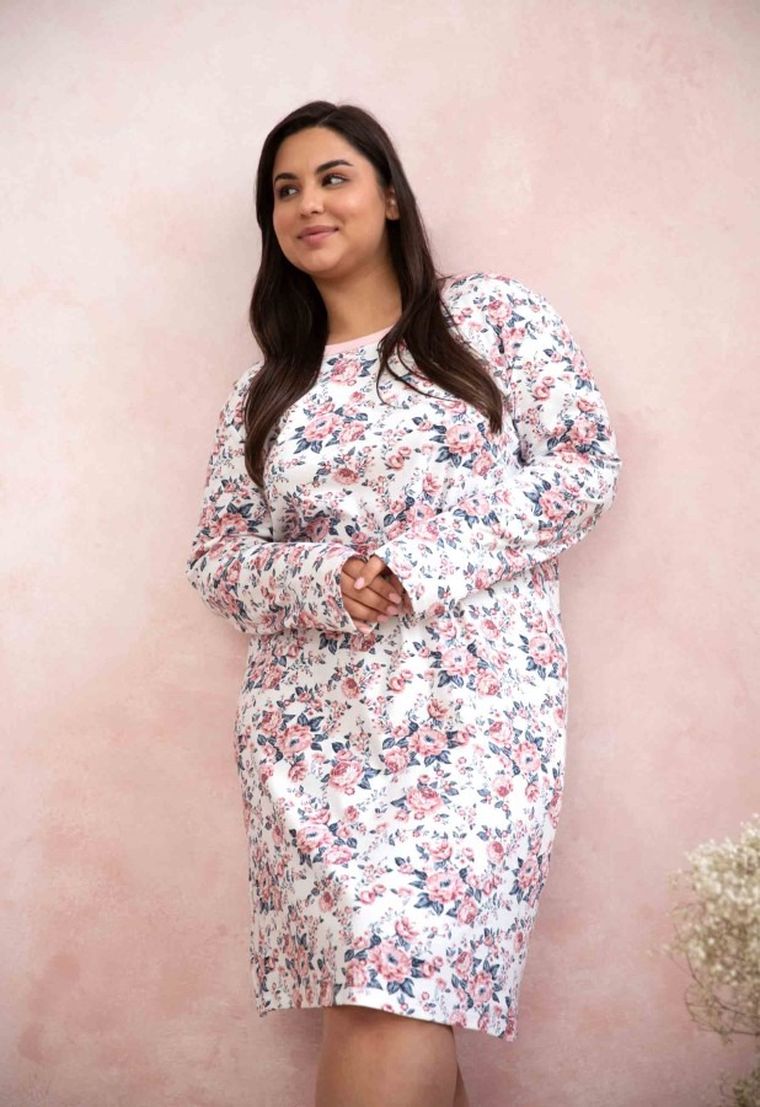 Koszula nocna damska z długim rękawem, mix, Gardenia, Taro