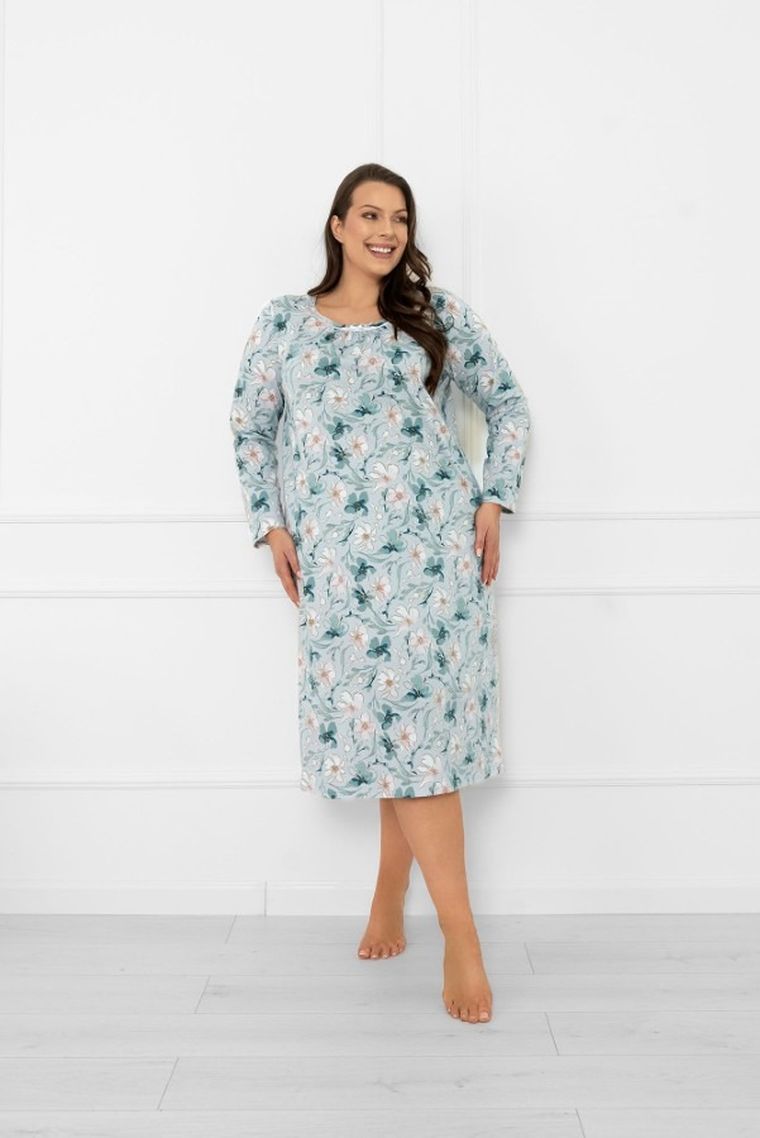 Koszula nocna damska z długim rękawem, niebieska, Italian Fashion