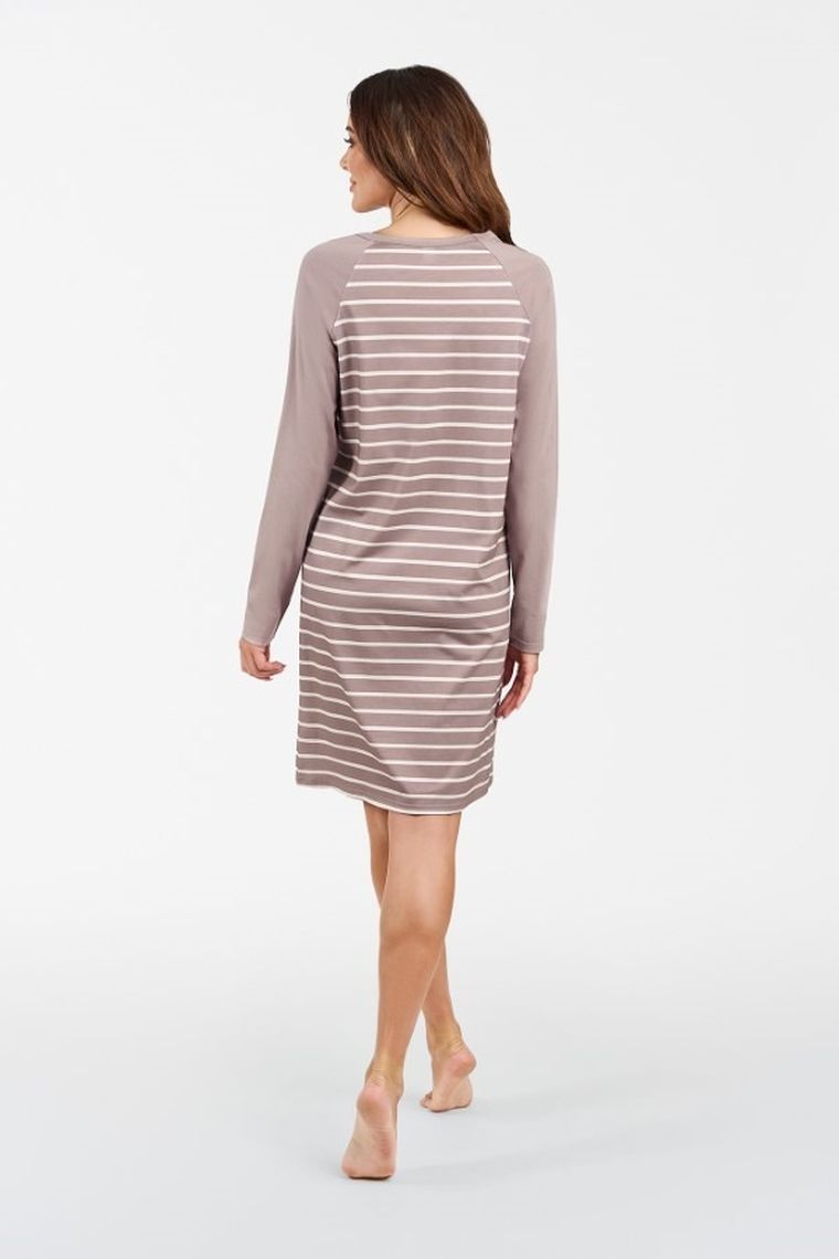 Koszula nocna damska z długim rękawem, plus size, beżowa, Oda, Italian Fashion