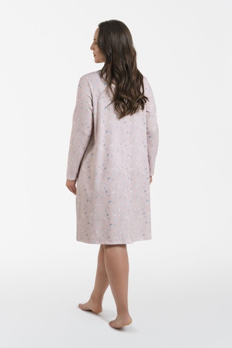 Koszula nocna damska z długim rękawem, różowa, Simona, Italian Fashion