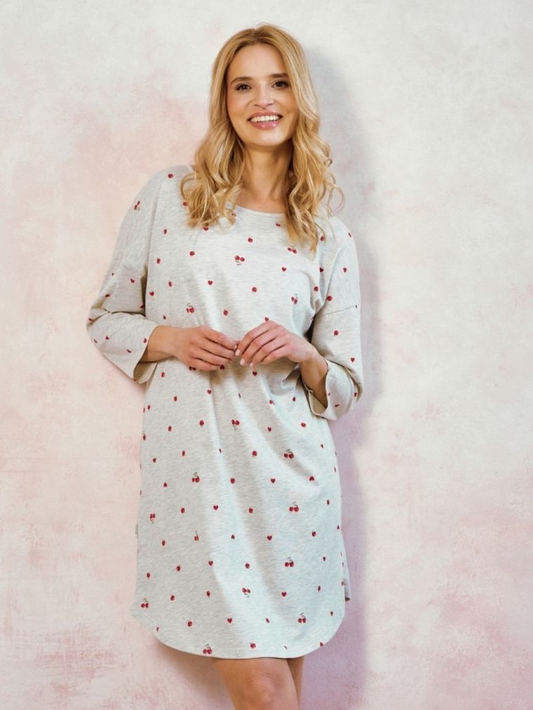 Koszula nocna damska z długim rękawem, szara, Adele, Taro