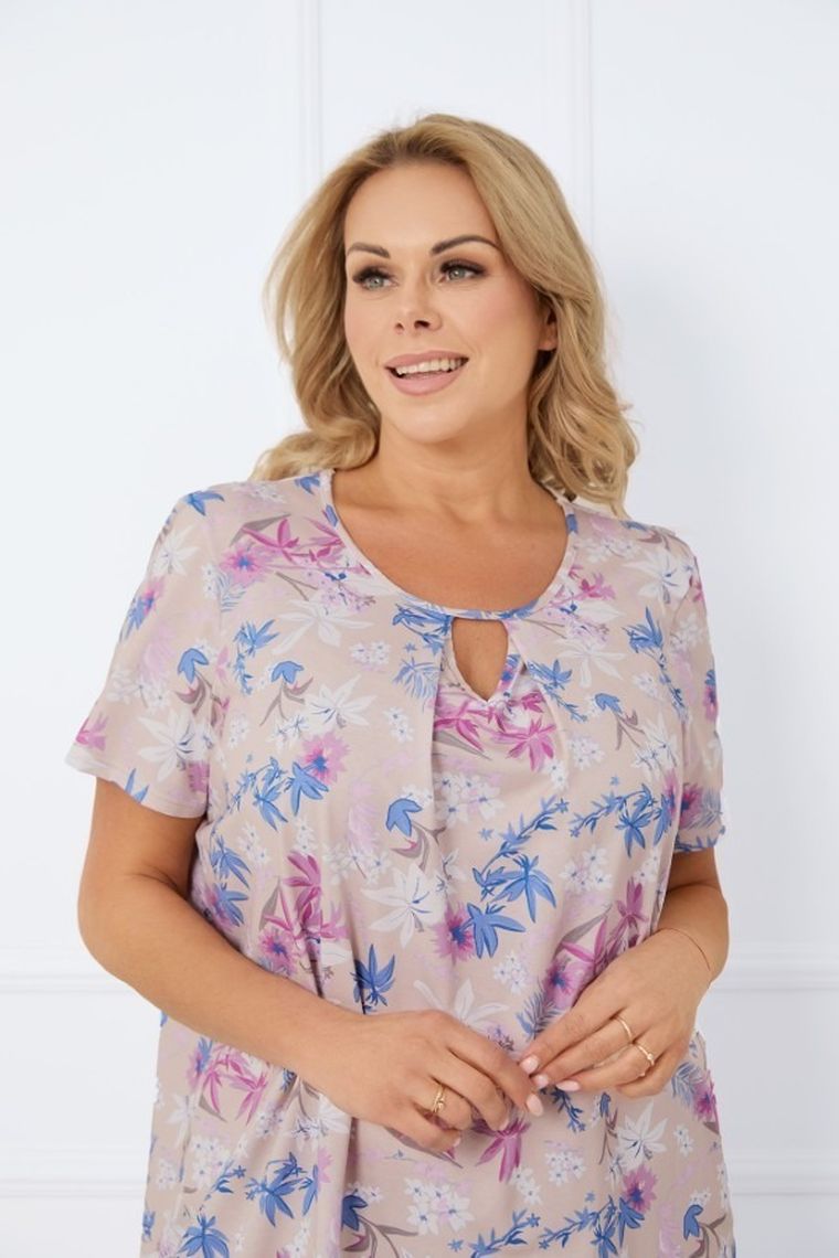 Koszula nocna damska z krótkim rękawem, beżowa, Italian Fashion