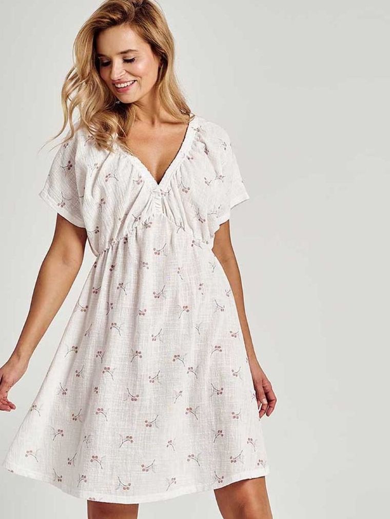 Koszula nocna damska z krótkim rękawem, biała, Taro