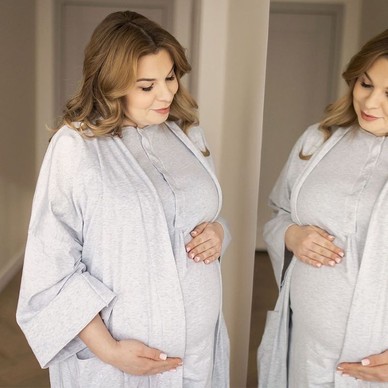 Koszula nocna damska z krótkim rękawem, ciążowa, szara, Eevi