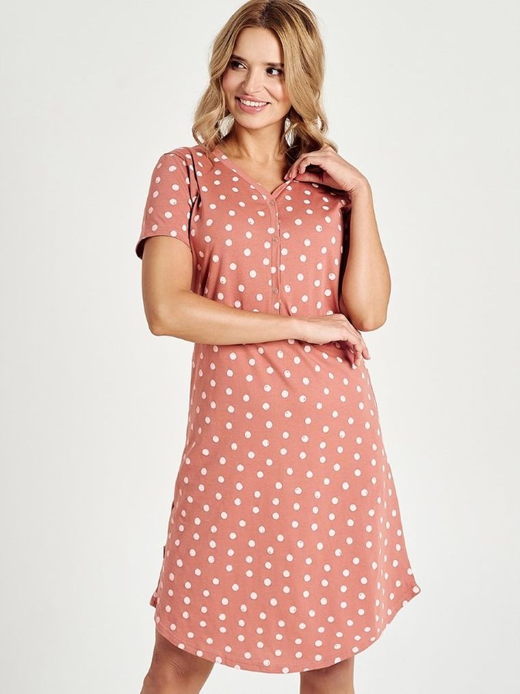 Koszula nocna damska z krótkim rękawem, koralowa, Taro