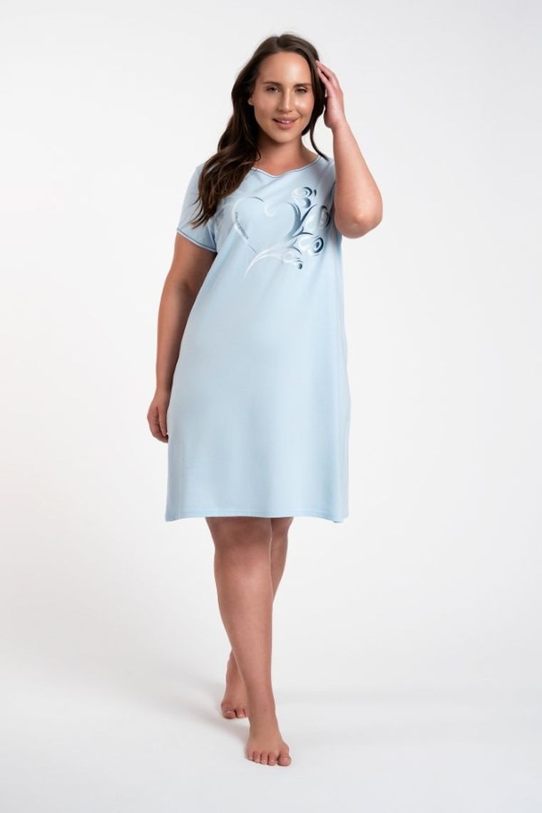 Koszula nocna damska z krótkim rękawem, niebieska, Arietta, Italian Fashion