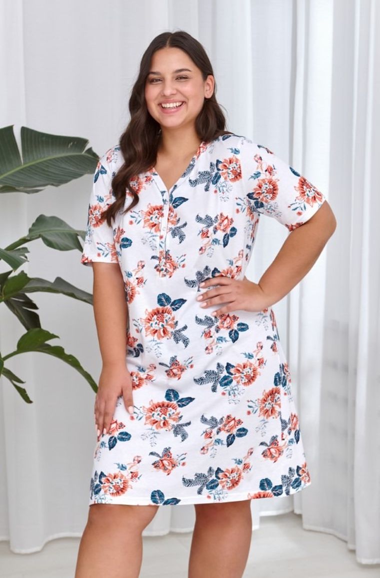 Koszula nocna damska z krótkim rękawem, plus size, biała, Scarlett, Taro