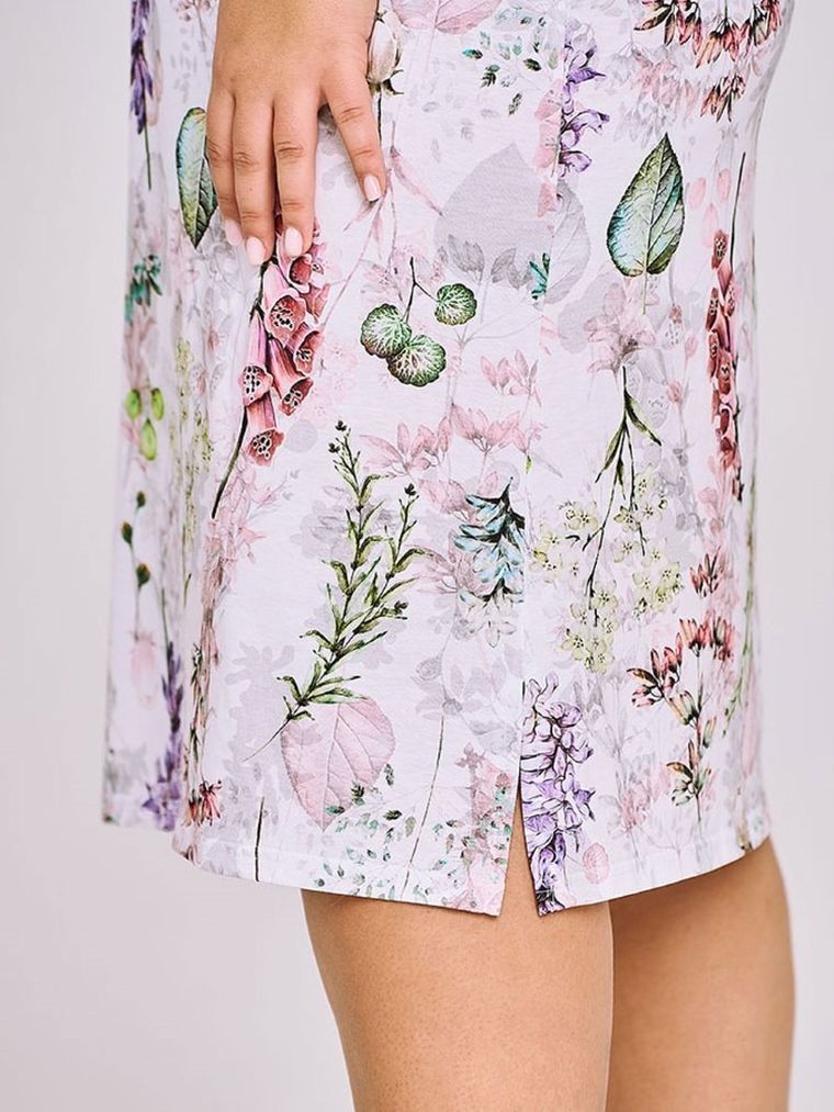 Koszula nocna damska z krótkim rękawem, plus size, biała, Taro