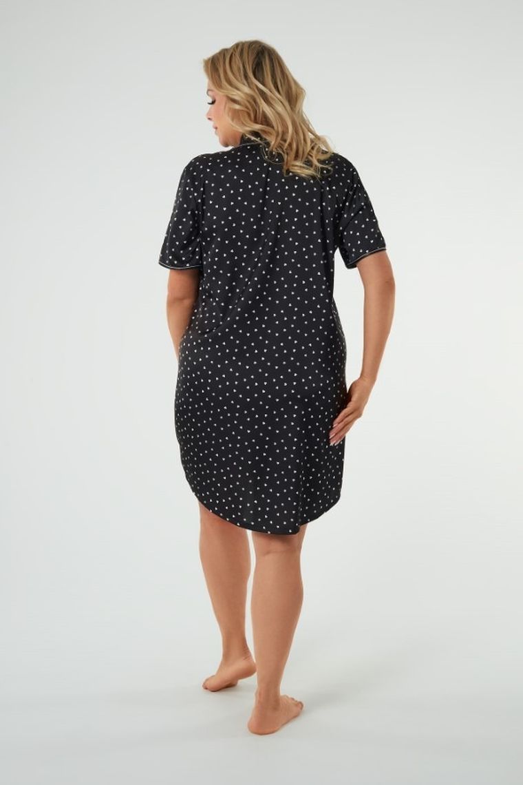 Koszula nocna damska z krótkim rękawem, plus size, czarna, Ria, Italian Fashion