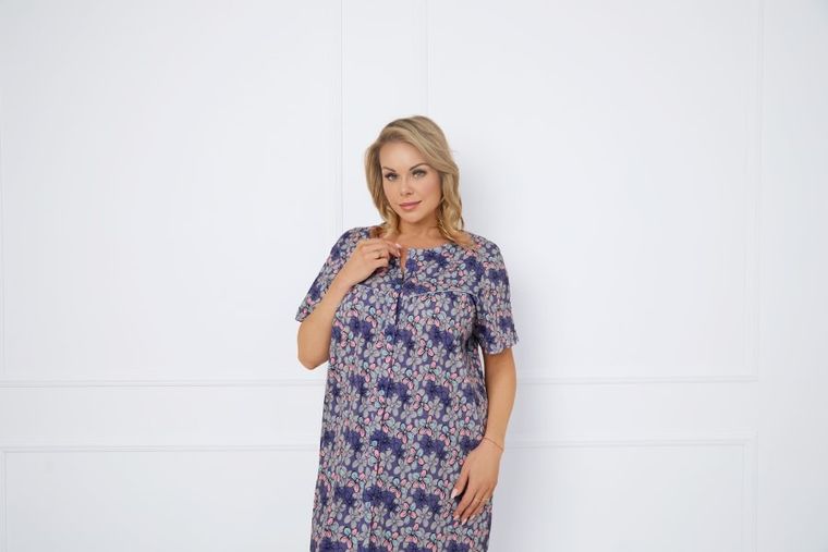 Koszula nocna damska z krótkim rękawem, plus size, fioletowa, Italian Fashion