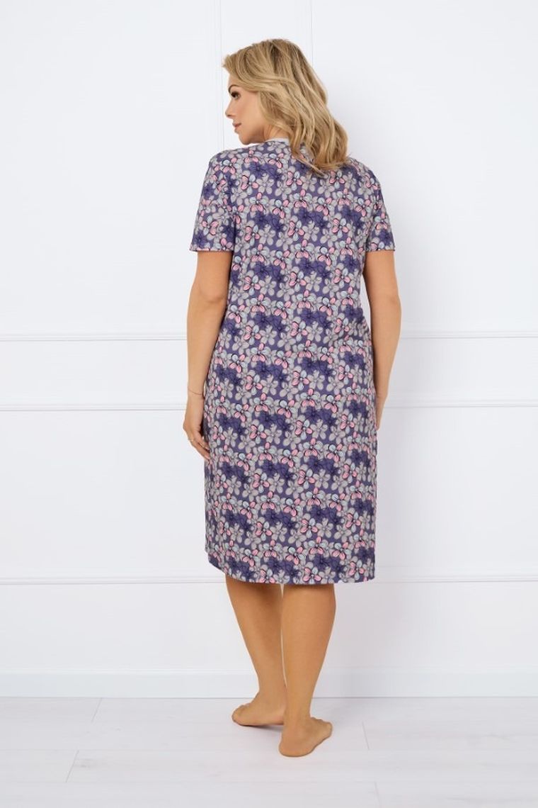Koszula nocna damska z krótkim rękawem, plus size, fioletowa, Italian Fashion