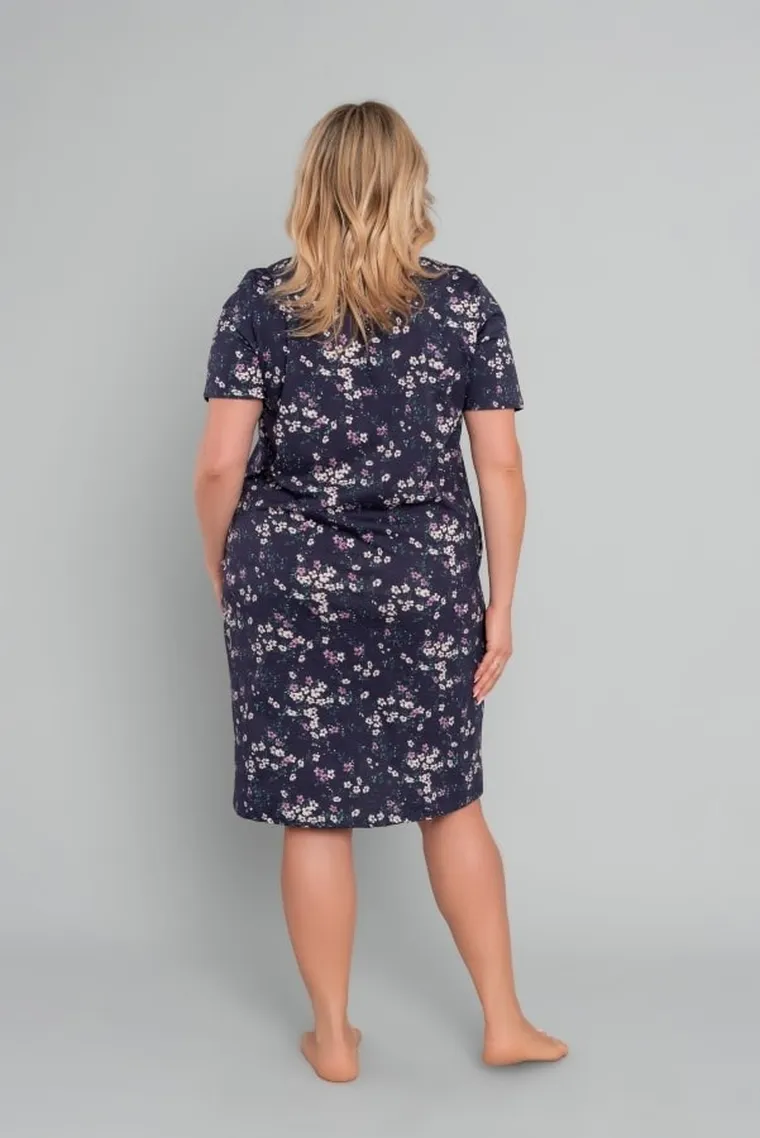 Koszula nocna damska z krótkim rękawem, plus size, granatowa, Evita, Italian Fashion