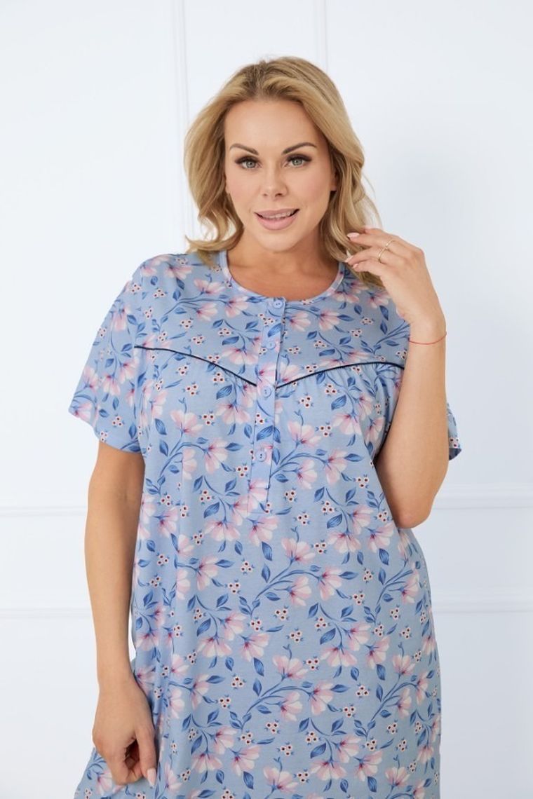 Koszula nocna damska z krótkim rękawem, plus size, niebieska, Italian Fashion