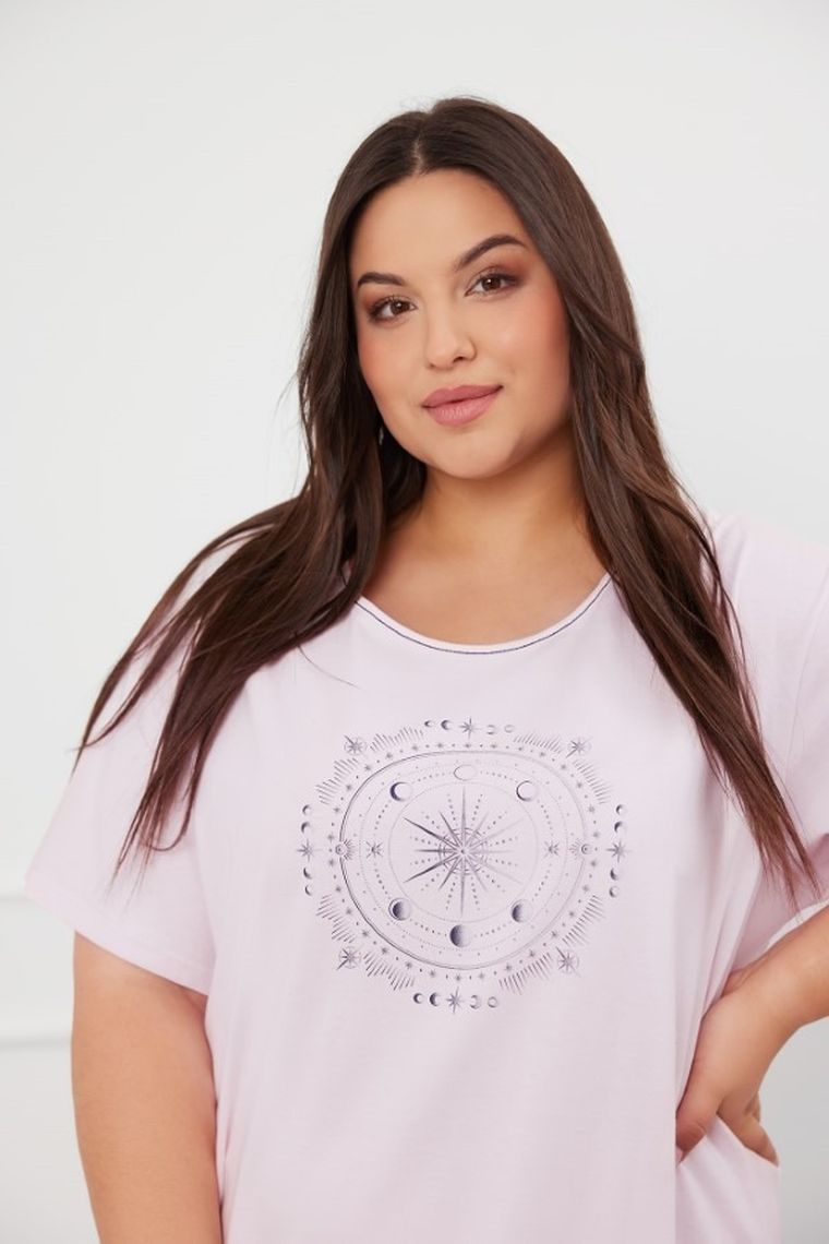 Koszula nocna damska z krótkim rękawem, plus size, różowa, Arugia, Italian Fashion