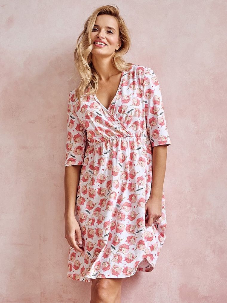 Koszula nocna damska z rękawem 3/4, do karmienia, ecru, Taro