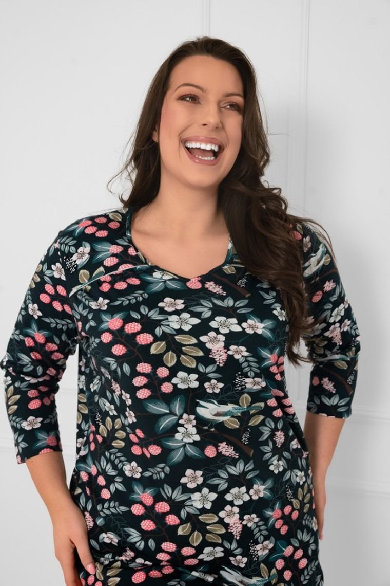 Koszula nocna damska z rękawem 3/4, granatowa, Italian Fashion