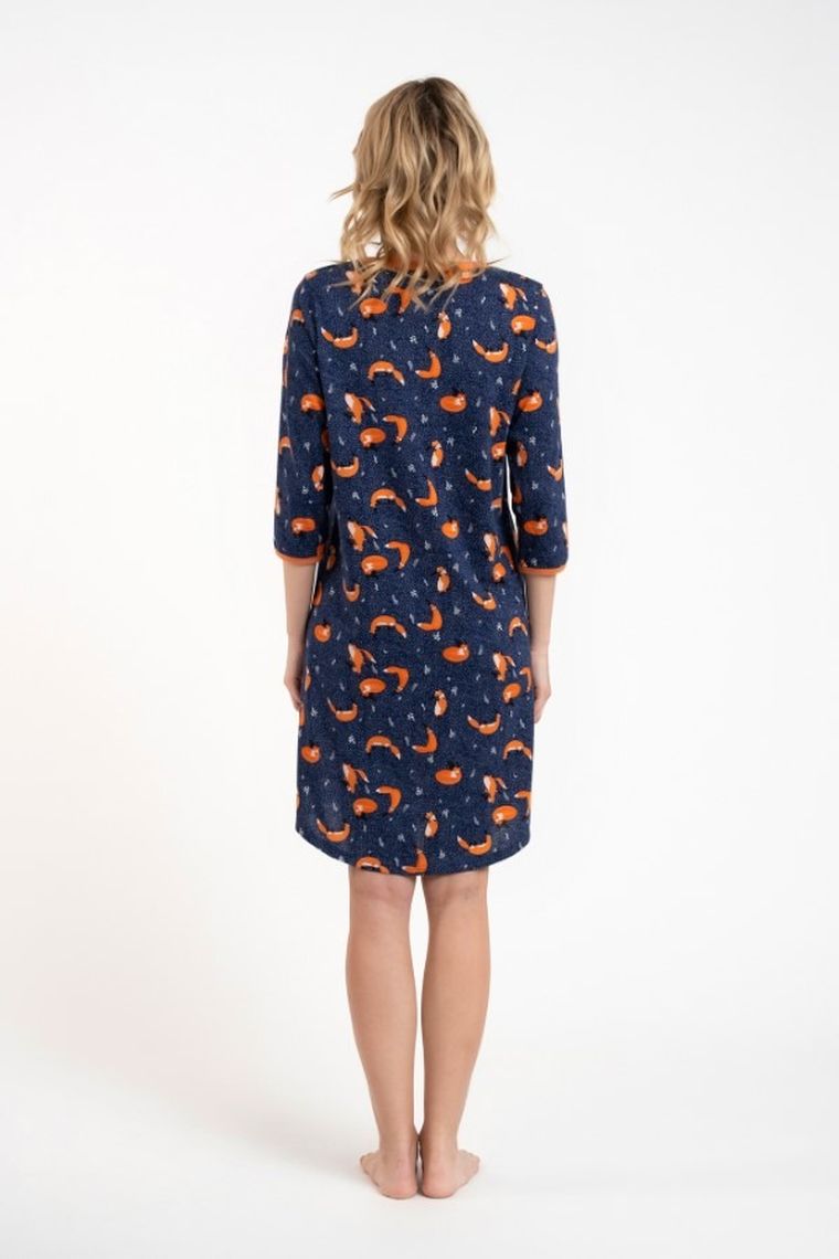 Koszula nocna damska z rękawem 3/4, granatowa, Wasilla, Italian Fashion