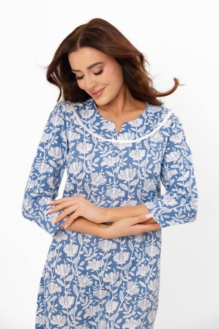 Koszula nocna damska z rękawem 3/4, niebieska, Italian Fashion