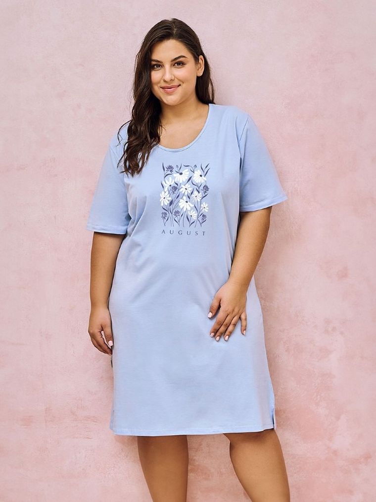 Koszula nocna damska z rękawem 3/4, niebieska, Taro