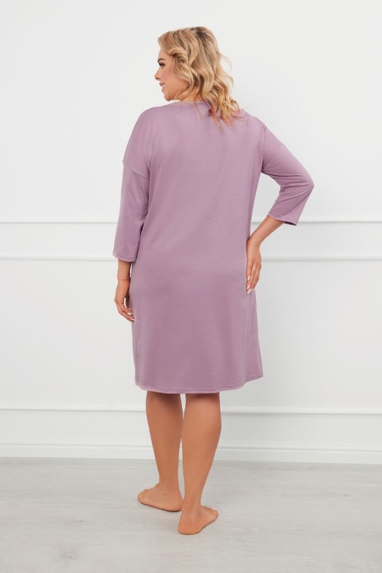 Koszula nocna damska z rękawem 3/4, plus size, fioletowa, Ibena, Italian Fashion
