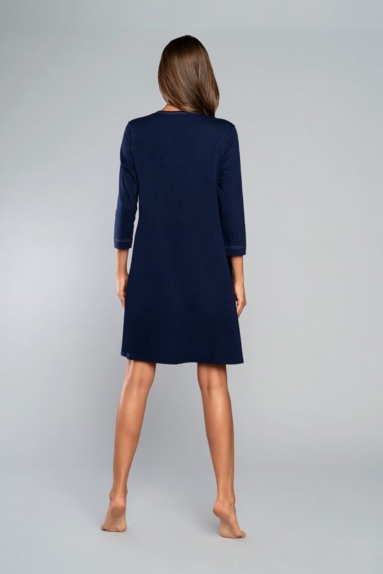 Koszula nocna damska z rękawem 3/4, plus size, granatowa, Balsam, Italian Fashion