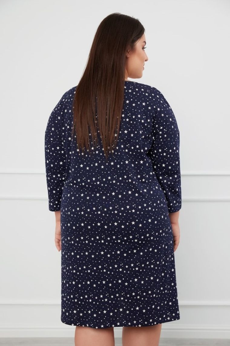 Koszula nocna damska z rękawem 3/4, plus size, granatowa, Libra, Italian Fashion